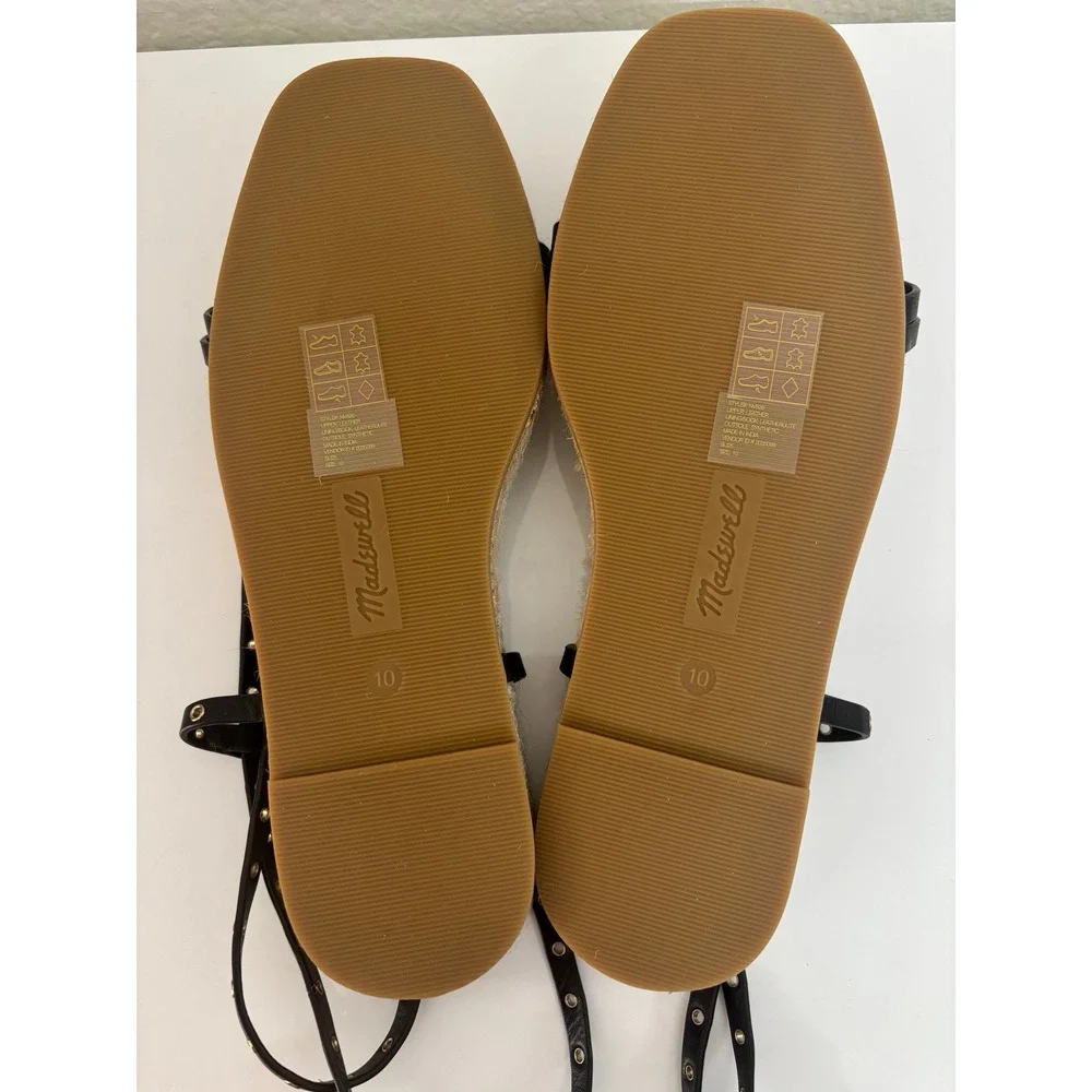 Madewell Mira Espadrille Thong Sandal Ankle Wrap Grommet Leather Black NV826 10